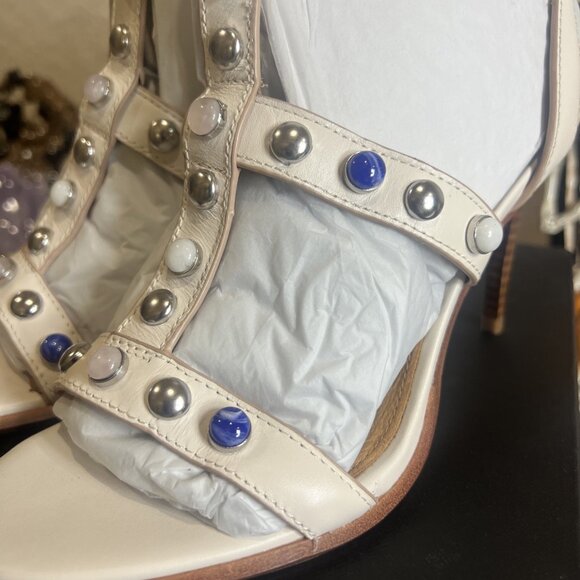 Coach Isabel semi matte calf strappy sandal Chalk Studded Shoes - Picture 7 of 9